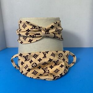Louis Vuitton Beige Logo Headband and Mask Set